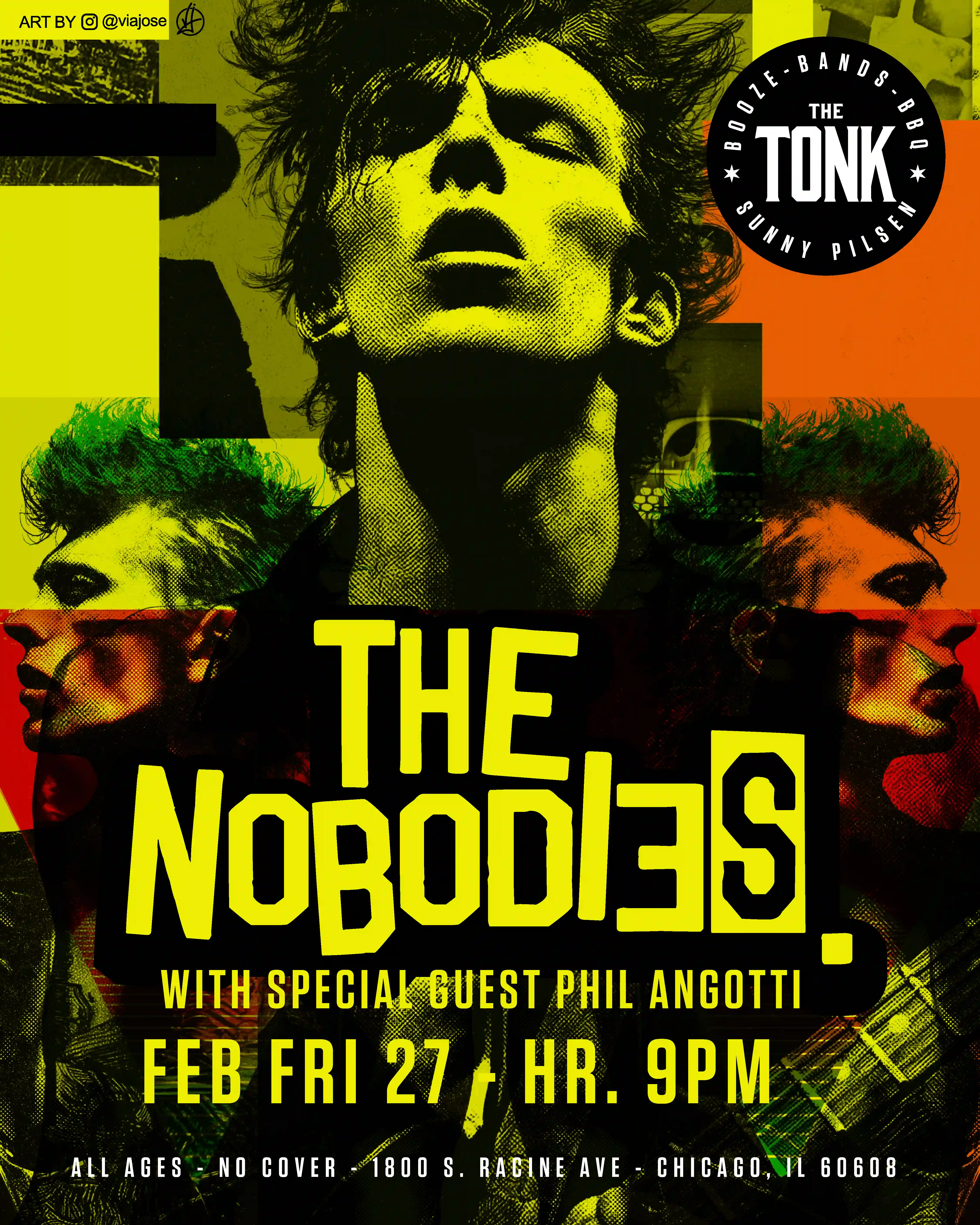 Poster for The Nobodies with Phil Angotti performing at The Tonk Chicago