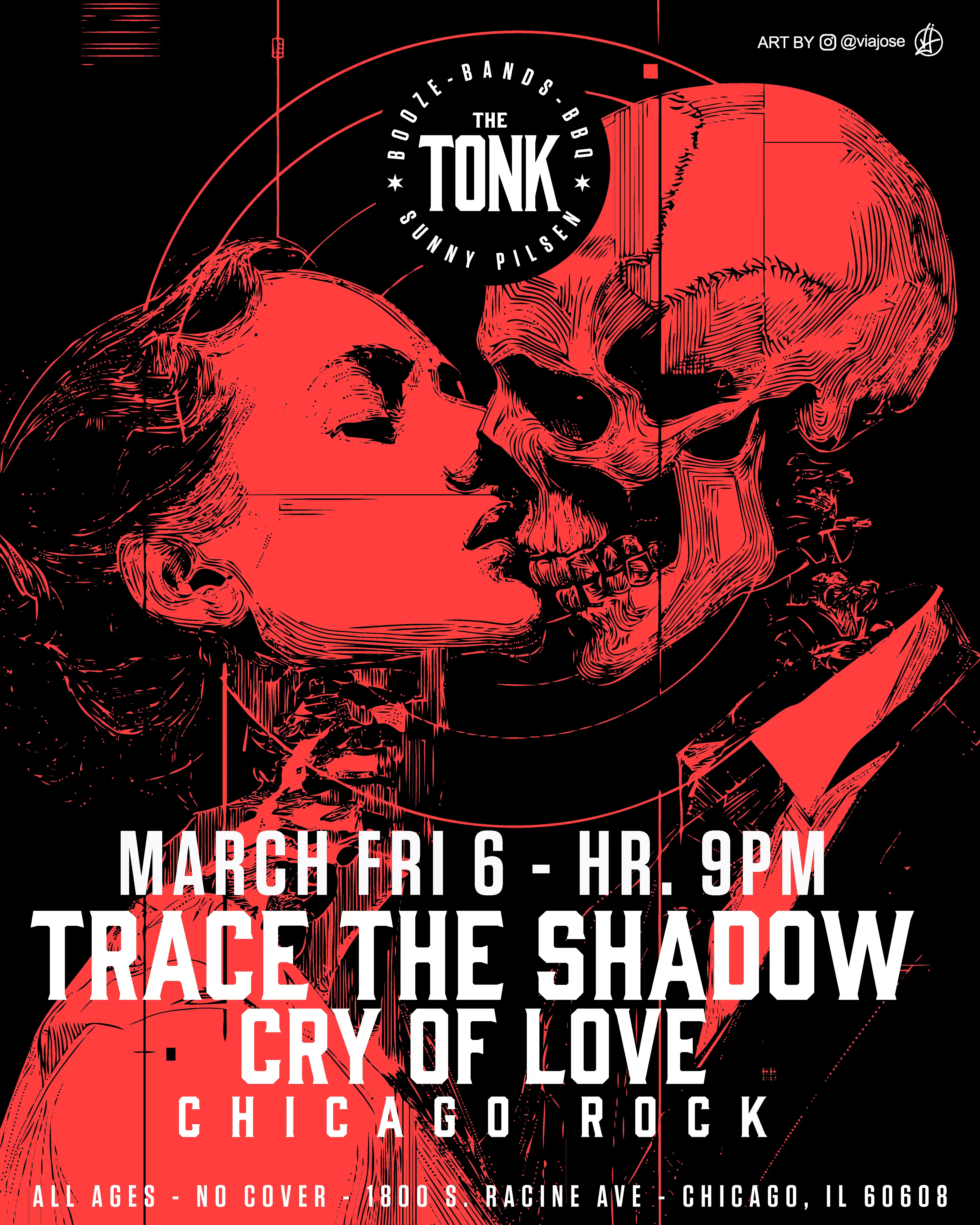 Poster for Cry of Love and Trace the Shadow performing at The Tonk Chicago
