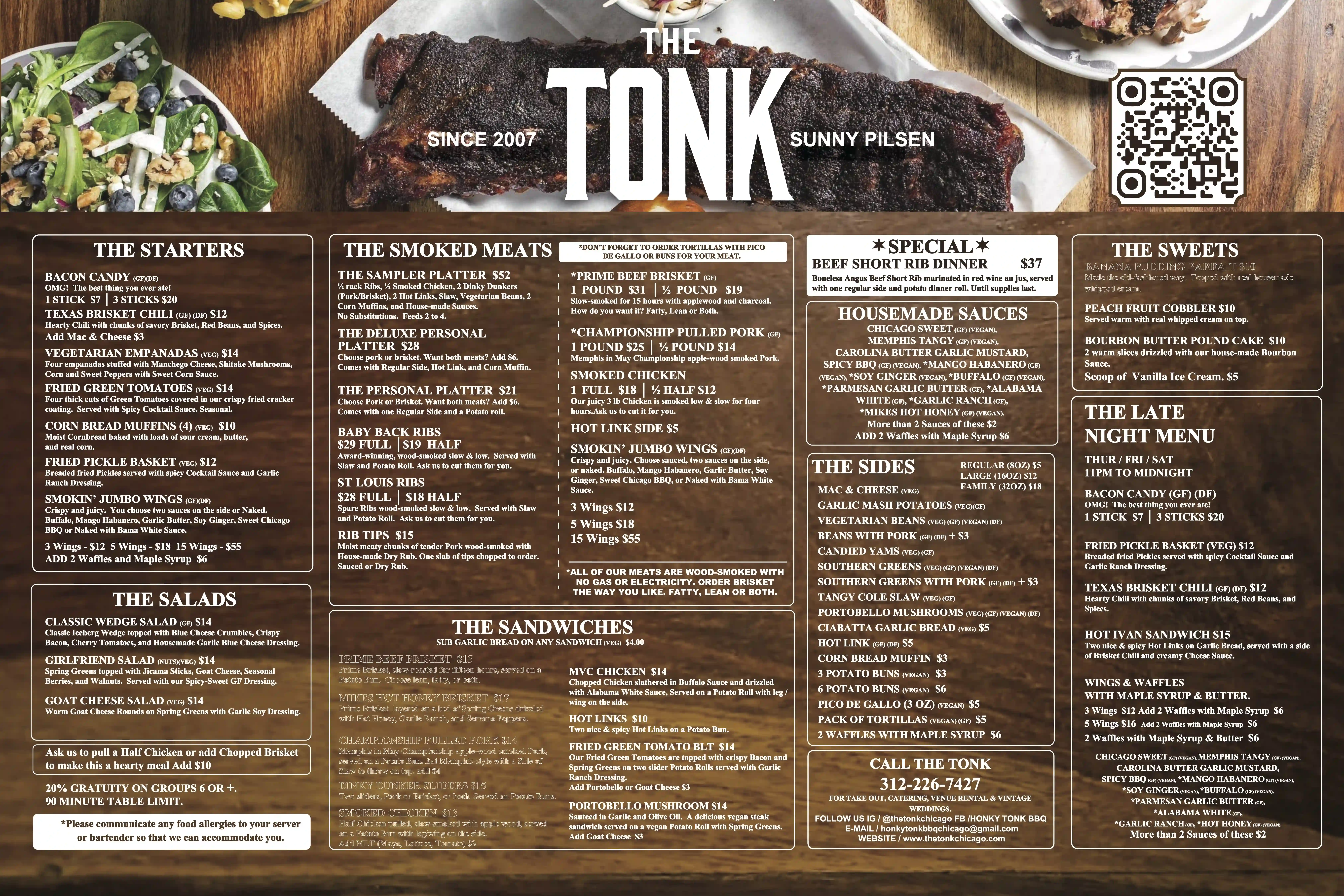The Tonk Chicago's Menu In English