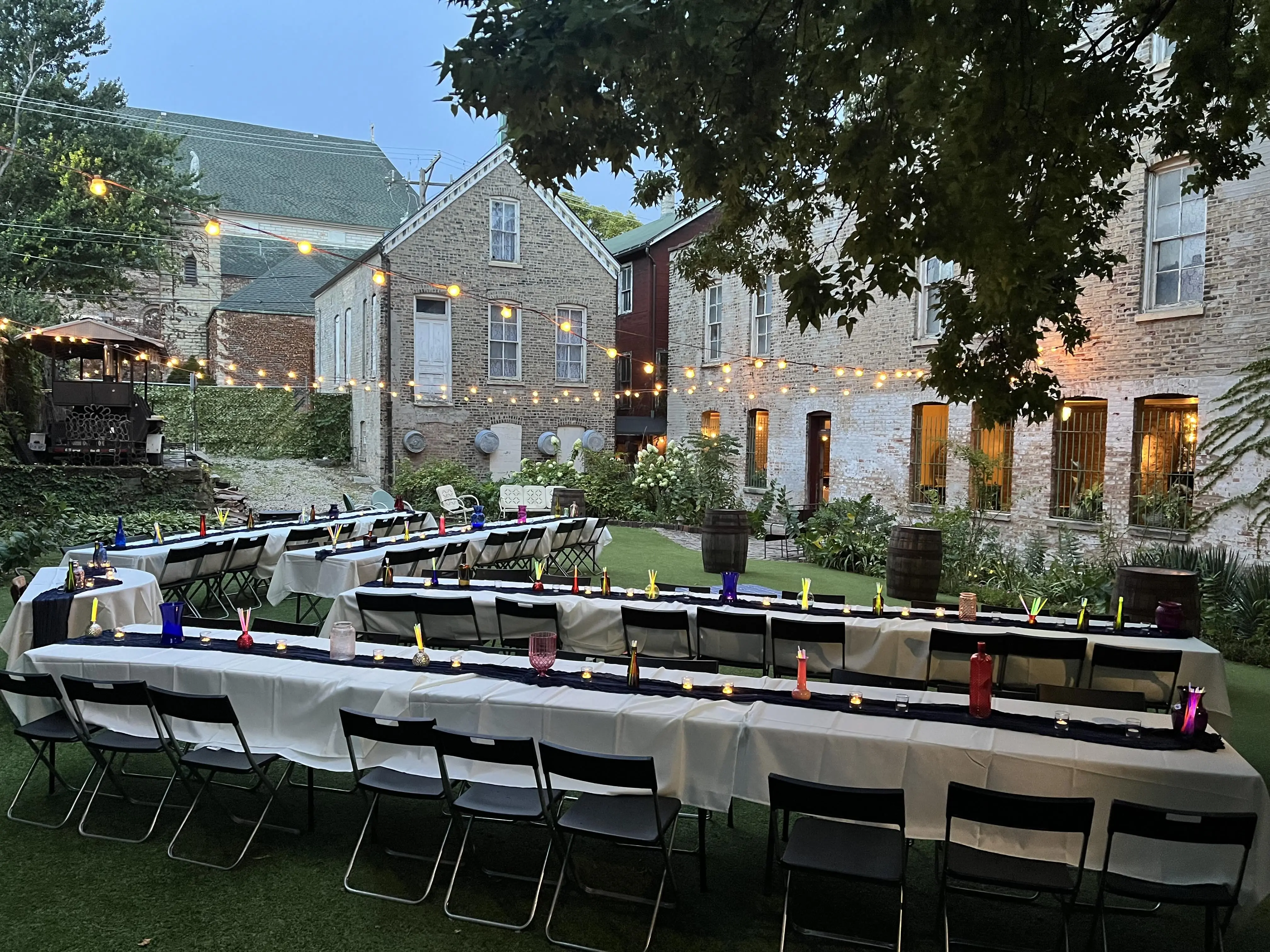 Image of the Pilsen Secret Garden with event tables and decorations